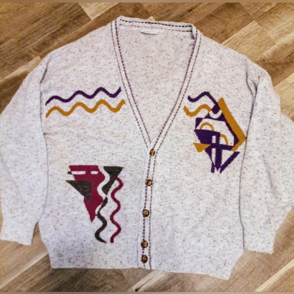 Vintage Monello Made In Italy Mens Cardigan/Sweater Geometric Size XL